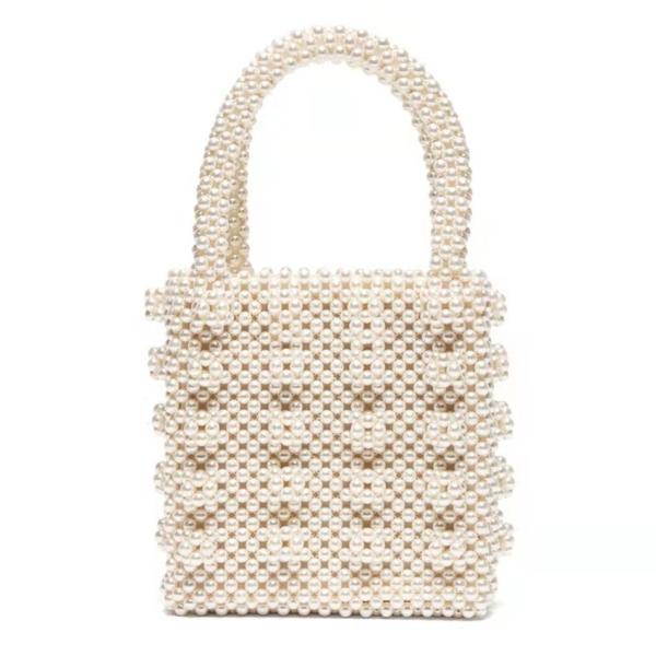 Cheap White Pearl Beaded Handbag Acrylic flat bead Material 10cm height ODM for sale