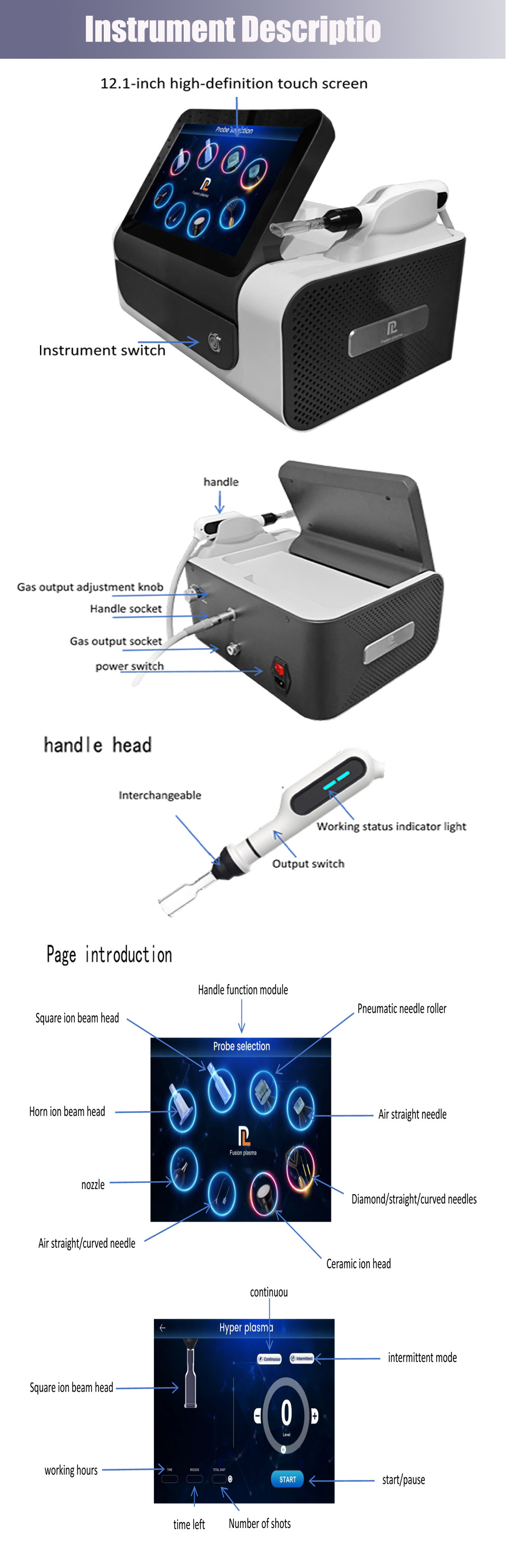 Fusion plasma instrument,Cold plasma instrument, dot matrix fusion plasma beauty instrument, skin tightening, focusing, scar repair, and spot