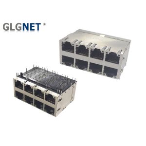 60W 10G RJ45 Connector Jack 2x4 Stacked 30u Gold Plating PA6T Housing EMI Spring