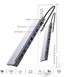 TYPE C USBX3 HDTV X2 RJ45 VGA 3.5mm Audio HDMI AOC Cable