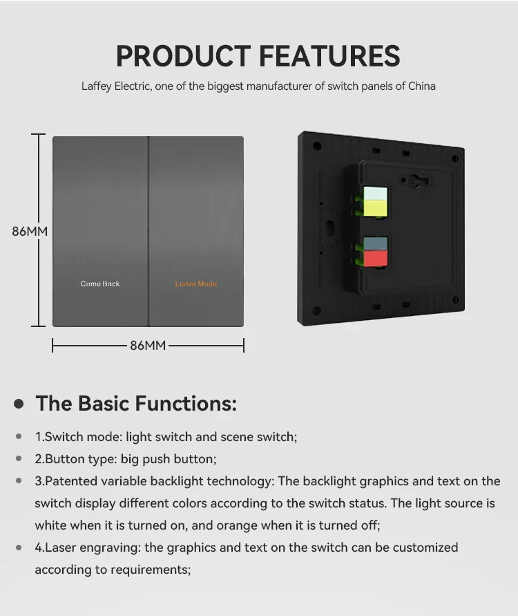 KNX Protocol Three Button Light Switch With Built In LED Backlight