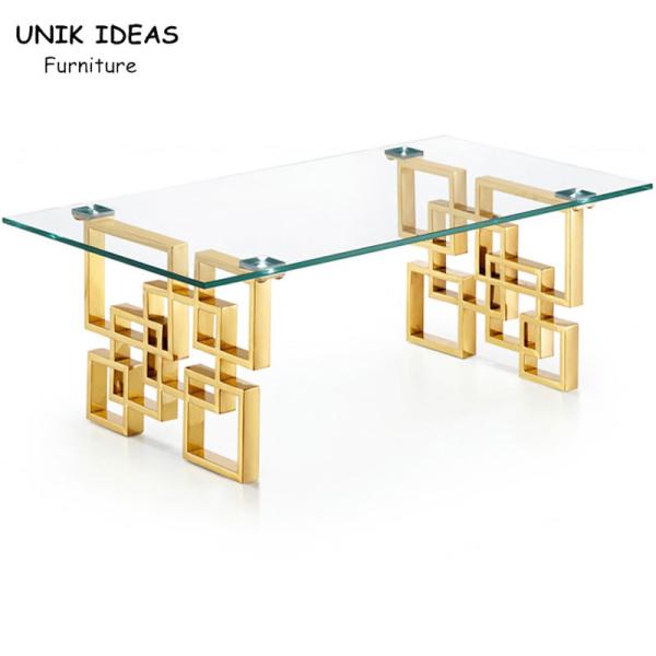 Cheap Vintage Luxury Coffee Center Tables 200lb Gold Brushed Glass Top Stainless Steel for sale