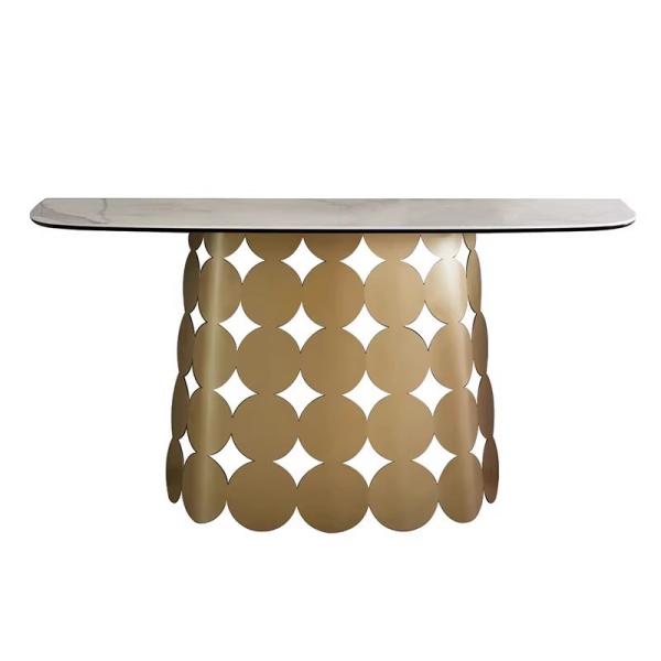 Cheap Luxury Hotel High-end Stainless Steel Marble Gold Entrance Table for sale
