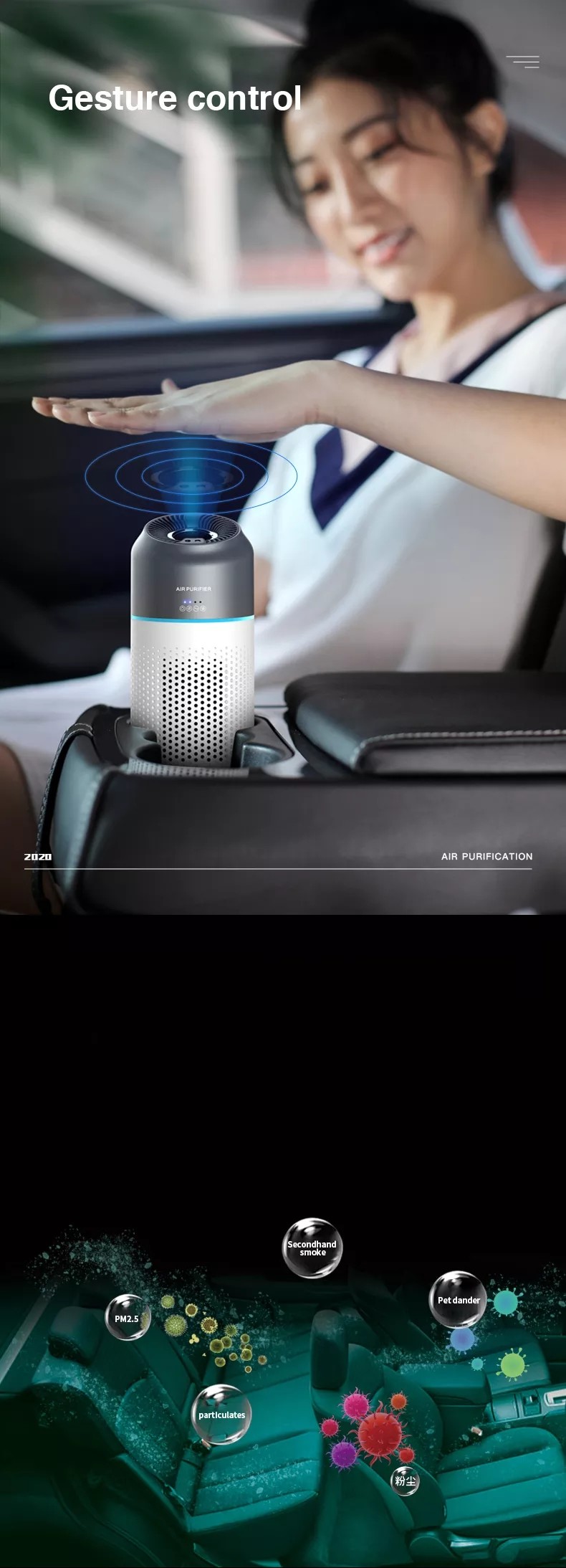 Home ABS Plastic Car Air Purifier With Fan Noise And Active Oxygen Release