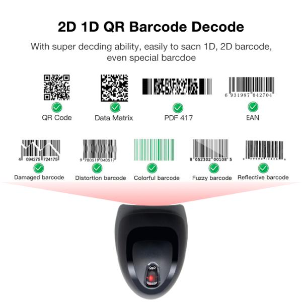 ABS PC 1D 2D 2.4Ghz Bluetooth QR Barcode Scanner With Memory