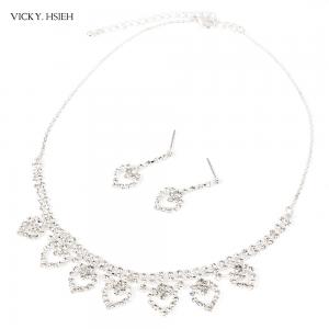 Best VICKY.HSIEH Silver Bridal Wedding Crystal Rhinestone Heart Necklace Jewelry Set wholesale