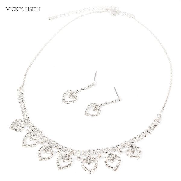 Cheap VICKY.HSIEH Silver Bridal Wedding Crystal Rhinestone Heart Necklace Jewelry Set for sale