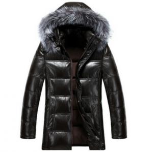 Best Cool Winters Hooded Anorak Jacket With Fur Hood , Mens Padded Leather Jacket wholesale