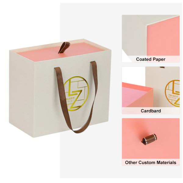 Eco Friendly Rigid Cardboard Sliding Drawer Gift Boxes With Ribbon Handle