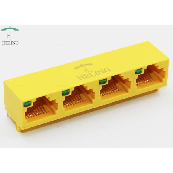 1x4 Ports Side Entry RJ45 Lan Jack 8P8C Modular Connector MJ5688P-Y014-HRNLG-L