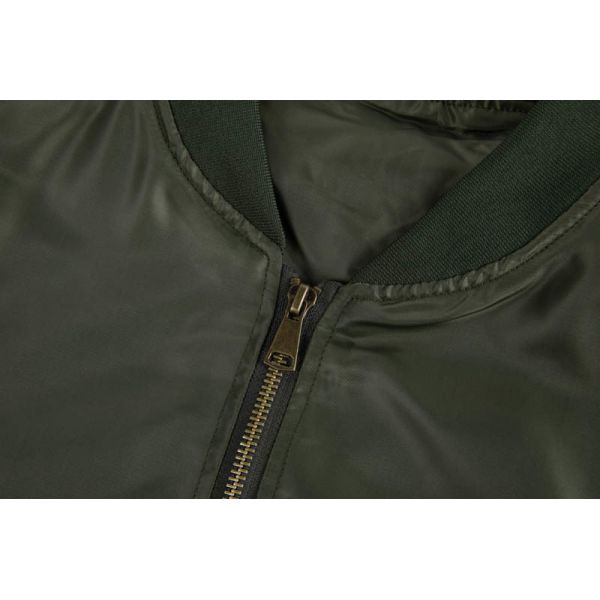 Army Green Lightweight MA-1 Bomber Jacket with Orange Lining and Wind-Resistant Shell