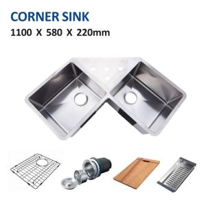 China Double Bowl Undermount Corner Kitchen Sinks Stainless Steel 110x58 on sale