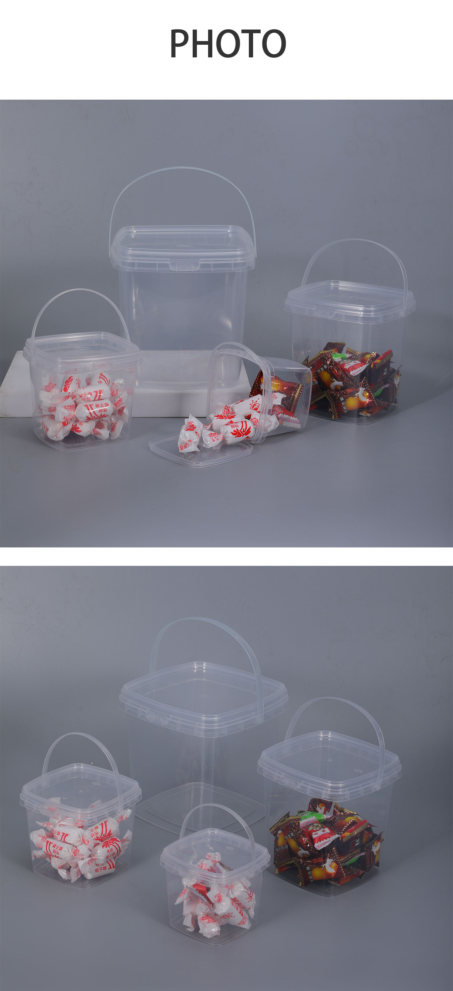 Capacity 280ml 500ml 1L 2L Food Grade Square Small Clear White Plastic Bucket BPA Free