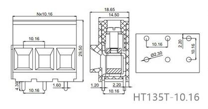 3 Poles Pcb Mount Screw Terminal HQ135T-10.16mm Electric