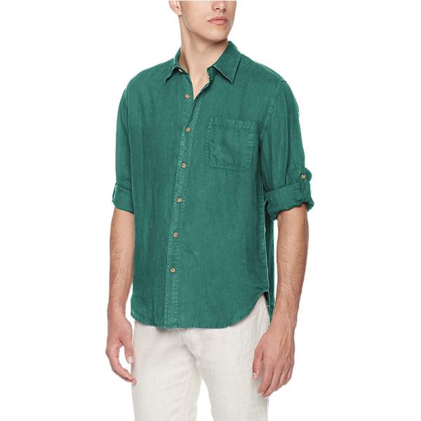 Cheap Solid Green Spread Collar Mens Casual Short Sleeve Shirts Yarn Dyed Fabric Slim Fit for sale