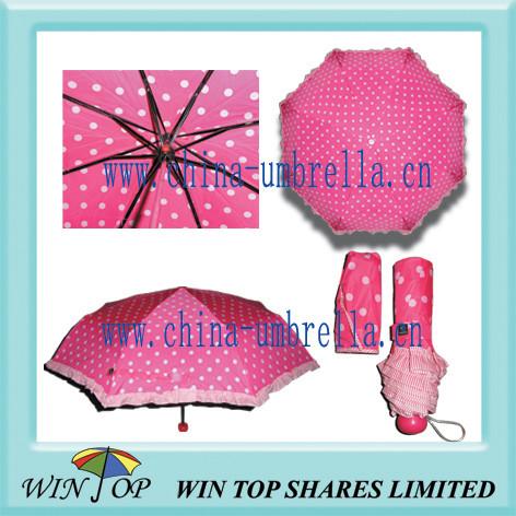 Cheap DOT Design Ladies Folding Umbrella with Lace for sale