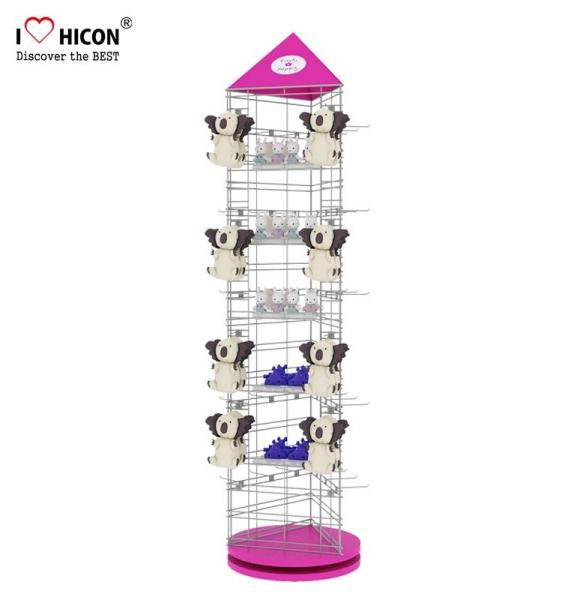 Cheap Flooring Wood Turntable Spinner Display Rack Metal Hook Toys Hanging Display Rack for sale