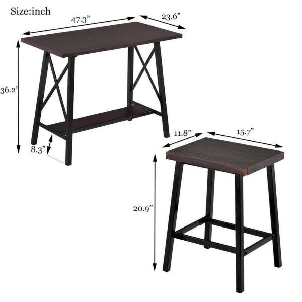 47.3inch Length 5 Piece Bar Table Set Counter Height Pub Table Set
