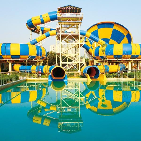 UV Resistant 14m Water Park Slide Commercial Splash Bowl And Tornado Slide Combo