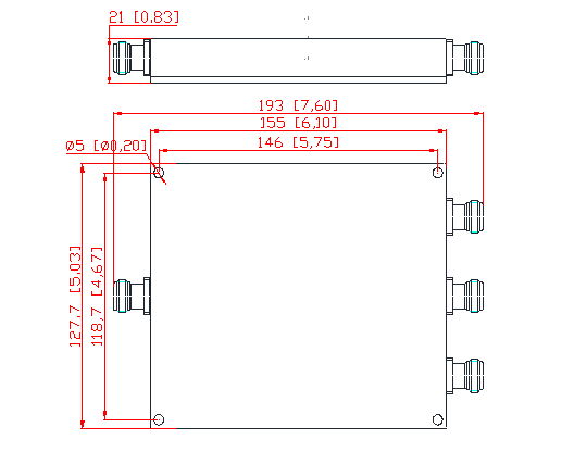130-960MHz N Female 50W 3 Way Wilkinson Power Divider