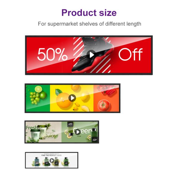 38.5 Inch Stretched Bar LCD Strip 973×300 HDMI Top Edge Digital Shelf Display