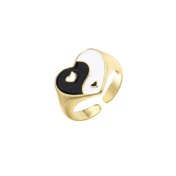 Cheap Heart Gold Yin Yang Ring Dripping Oil Womens Adjustable Silver Rings OEM for sale