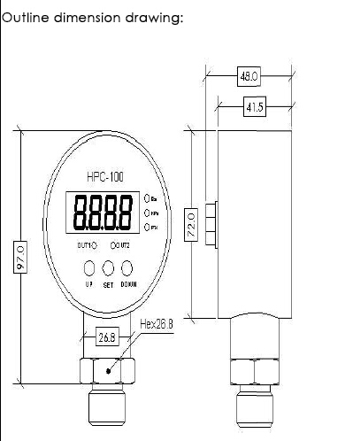 HPC-100 LED display pressure controller with 2 relays output signal