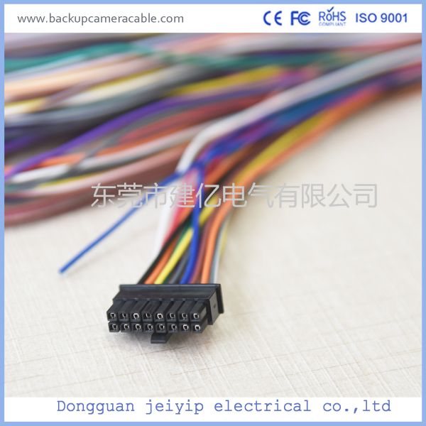 ROHS 12-24V Colorful Wire Backup Camera Cable 16 Pin Terminal Connector