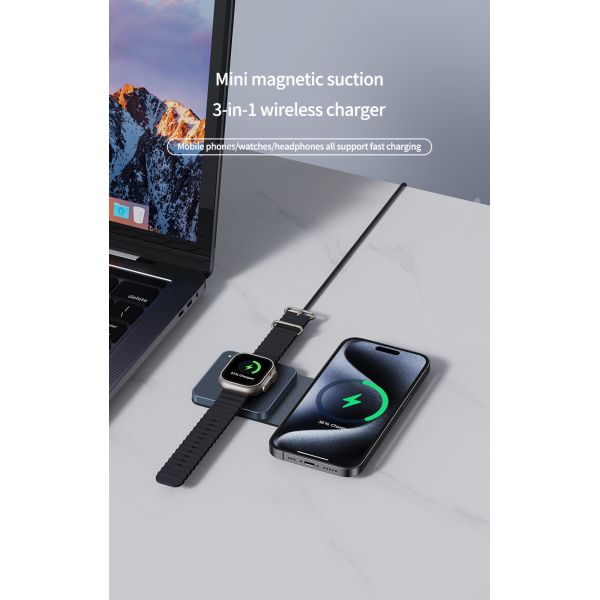 Compact Foldable 2 In 1 Wireless Travel Charger Protection Charging Distance ≤8mm