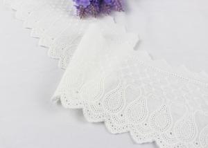Best White Flat Embroidered Cotton Lace Ribbon Flower Pattern For Winter Dress 12.5 cm Width wholesale