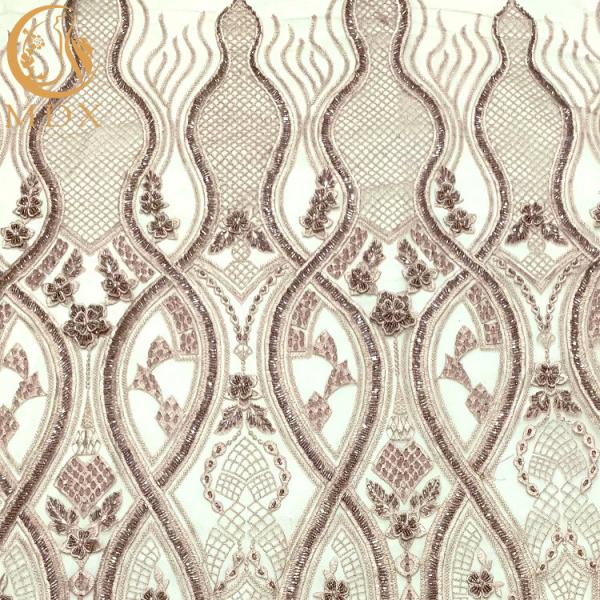 Cheap Luxury 3D Beaded Lace Fabric Unique Tulle Embroidery Pink Dress for sale