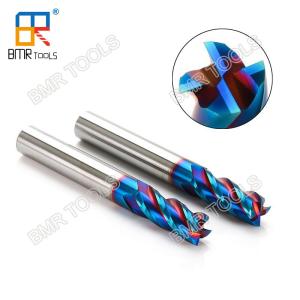 China NaNo Blue Coating HRC63 4Flute 10 x 75 Square Solid Carbide End Mill Cutter for stainless steel milling on sale