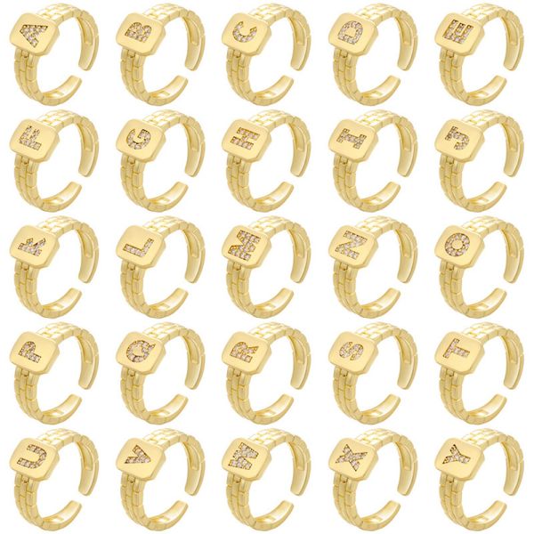 Open Watchband 18k Diamond Ring Men Plated Chunky Gold Initial Ring