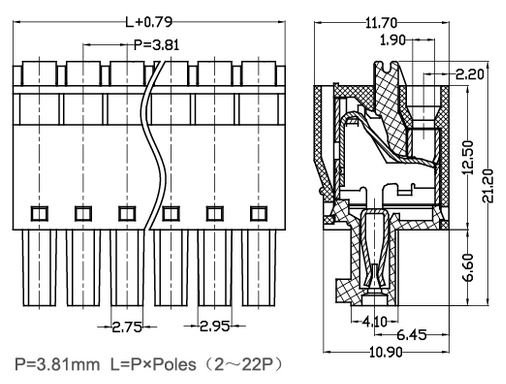 3.81mm 300v 8A Pluggable Terminal Block Plug Female Sockets 2P - 22P Brass