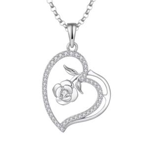 YASVITTI Custom Women's Pendant Necklace Fine Jewelry Rhodium Plated Rose 925 Sterling Silver Heart Necklace