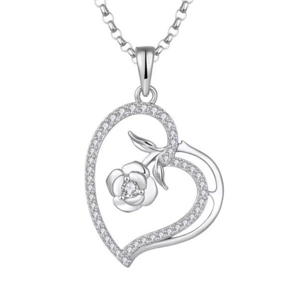 Cheap YASVITTI Custom Women's Pendant Necklace Fine Jewelry Rhodium Plated Rose 925 Sterling Silver Heart Necklace for sale