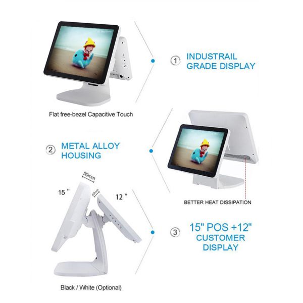 White Color Retail Epos Systems Windows OS With Card Reader High Brightness