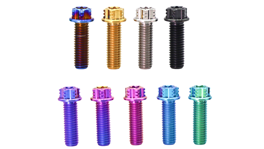 Titanium Button Head Bolt M5x8mm Torx Drive with Rainbow Finish and Vacuum Nitriding Surface