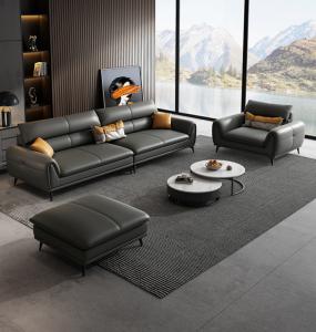 China Rectangle Luxury Living Room Furniture Grey Italian Style Leather Sofa 3.4x0.95m on sale