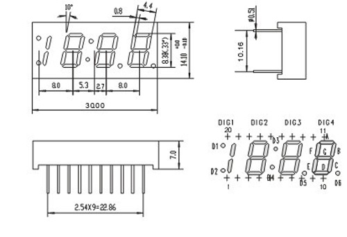 Four Digit 0.33 Inch 7 Segment Led Display Red Low Voltage For Clock