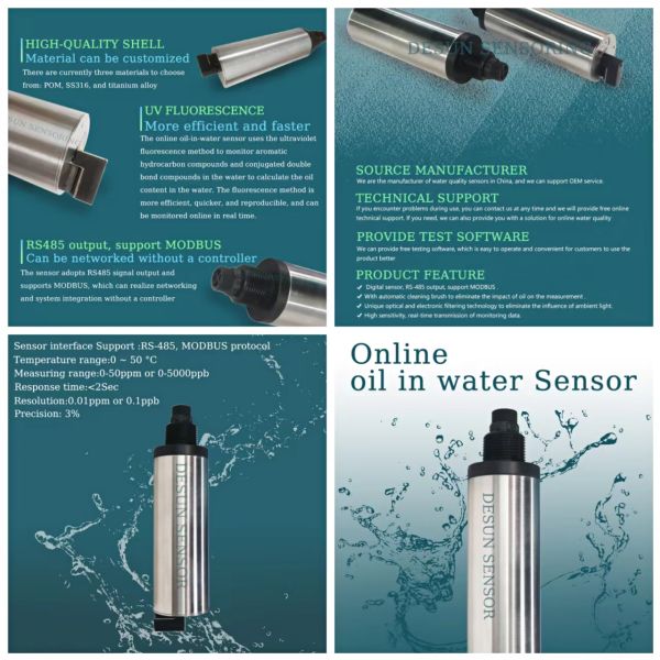 Online Digital UV Fluorescence Oil In Water Sensor 316L Output RS485