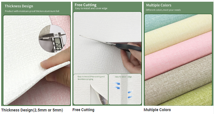 Anti Bacterial Self Adhesive Foam Wallpaper Roll Soundproof For Indoor Wall Decoration