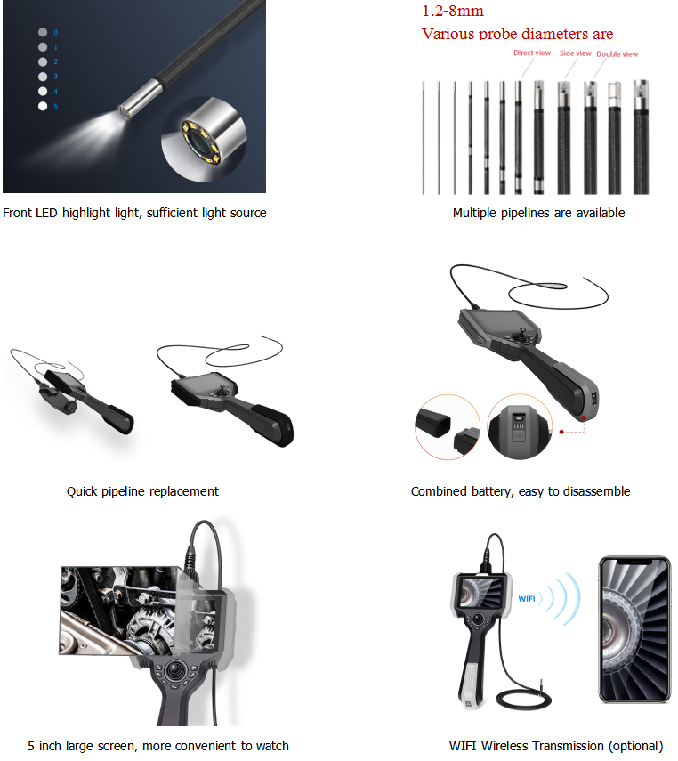 Direct / Side View Portable Industrial Endoscope IP67 Handheld Digital Endoscope