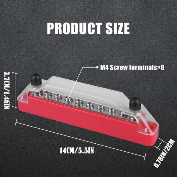 12V 100A Mini Power Distribution Terminal Bus Bar Max DC-150A 48V Cover 2M6+8M4 Posts