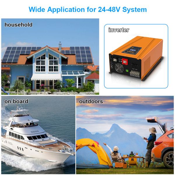 Load Output Current RS Series 6000W Solar Inverter Toroidale Low Frequency Dc 24V 48V To Ac 220V 230V Pure Sine Wave