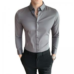 China Men's Fashionable Business Casual Shirt Plain Solid Long Sleeve Slim Fit Office Shirts on sale
