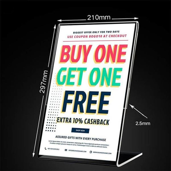Transparent Reusable Tabletop Photo Frames L Shape Picture Frame 297x210cm