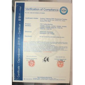 Xuzhou Yahong CNC Equipment Factory Certifications