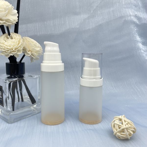 Transparent PP Airless Bottle Pump 30ml 50ml Wooden Pattern Silk Screen