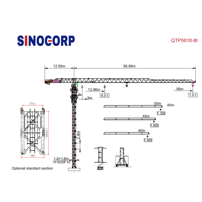 Telescopic Flat Top Tower Crane For Limited Space 6t